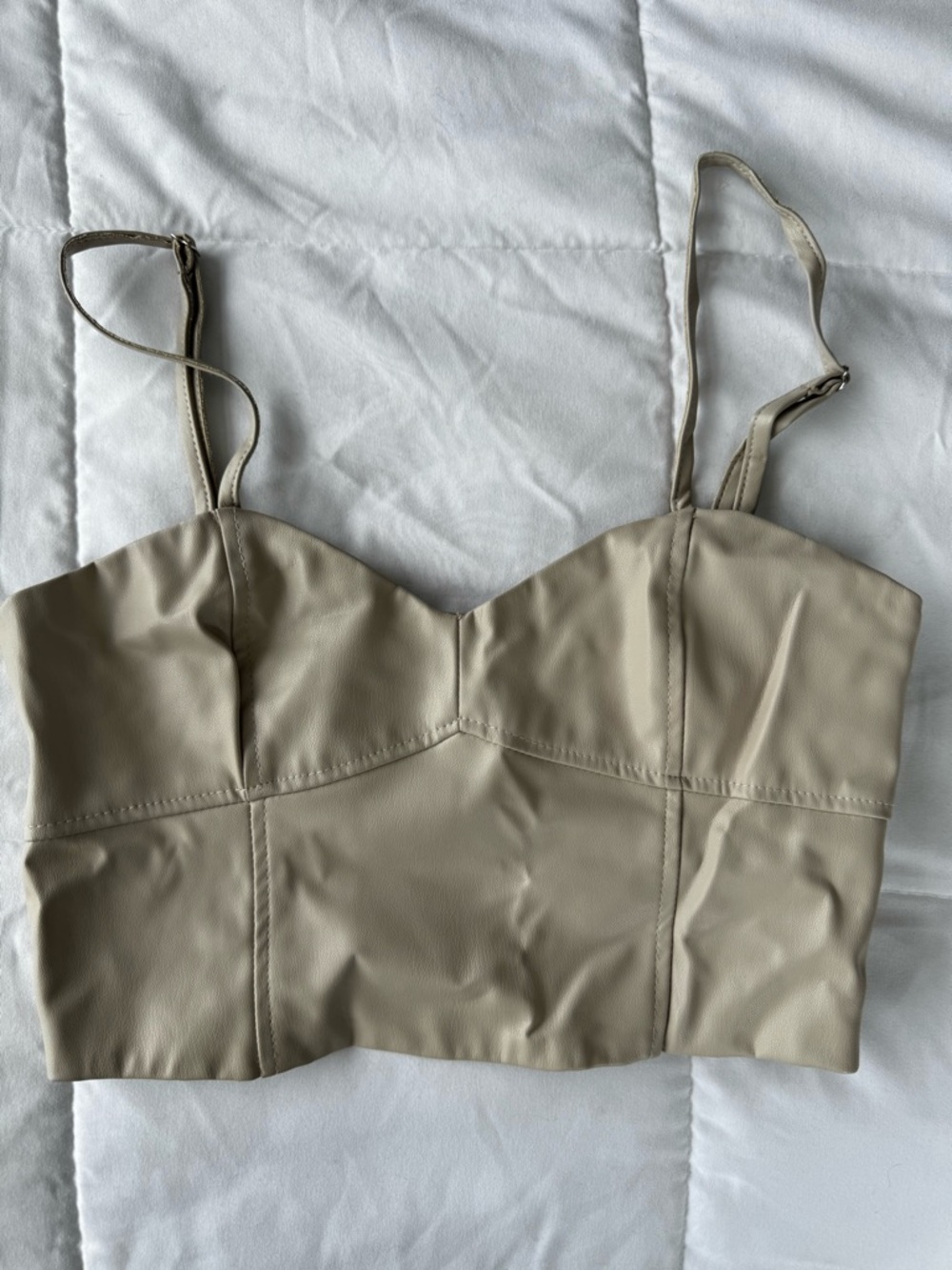 Zara Cream Faux Leather Cropped Camisole